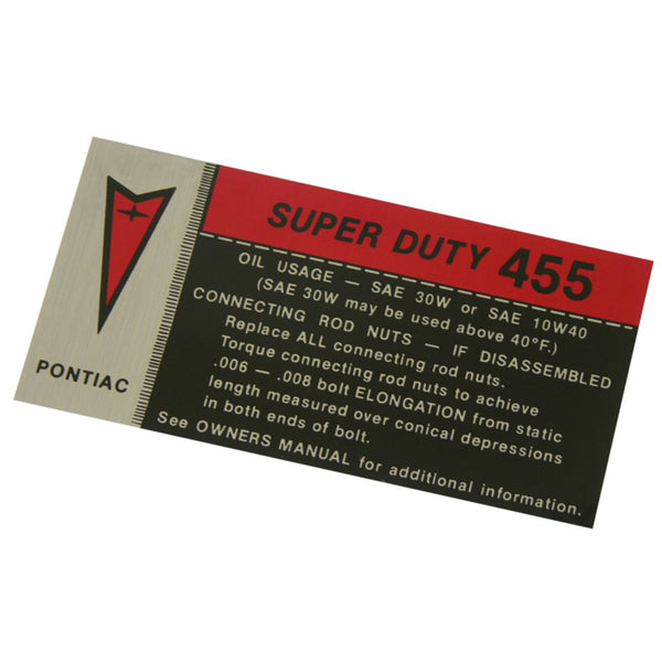 1973-74 Pontiac Firebird Trans Am SD 455 Valve Cover Decal 1pc