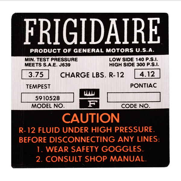 1966 Pontiac Only Frigidaire Air Conditioner Compressor Decal