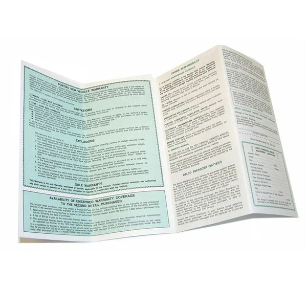 1970 Pontiac GTO, Firebird New Car Warranty Fold Out
