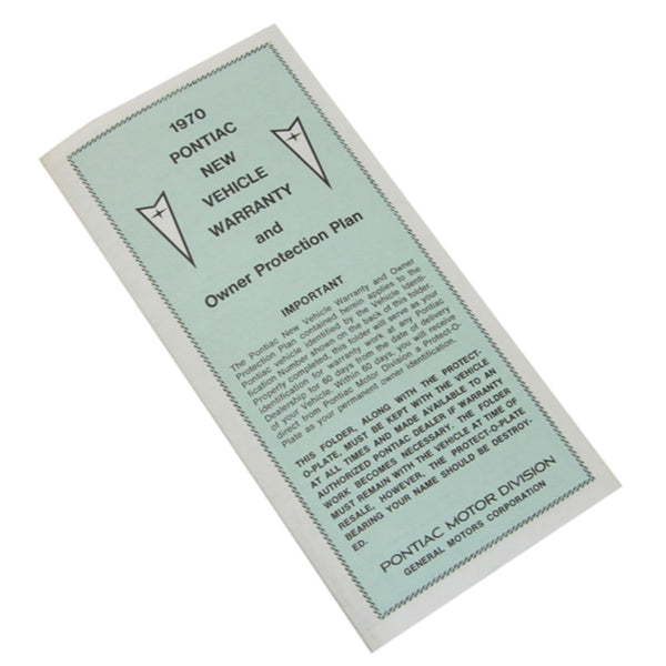 1970 Pontiac GTO, Firebird New Car Warranty Fold Out