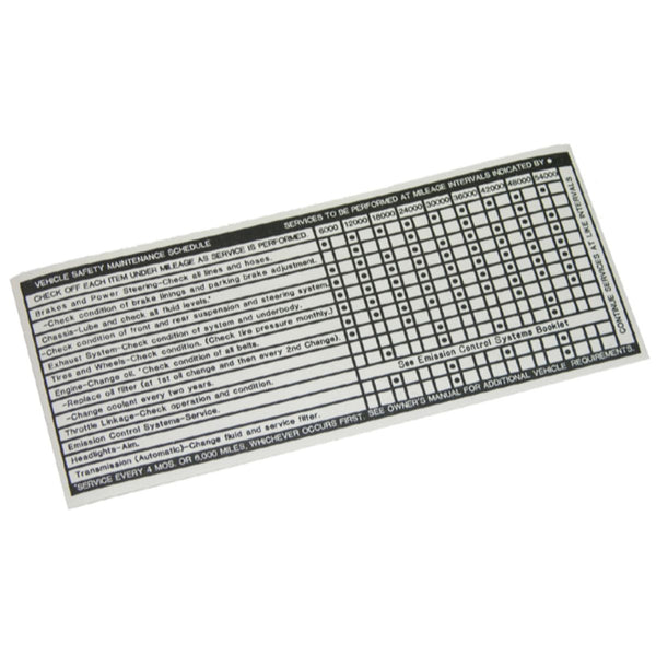 1971-72 Oldsmobile Cutlass/442 Vehicle Safety Maintenance Schedule Sticker 1pc