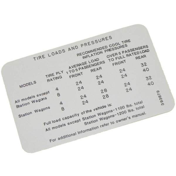 1966 Oldsmobile Tire Pressure Decal 1pc
