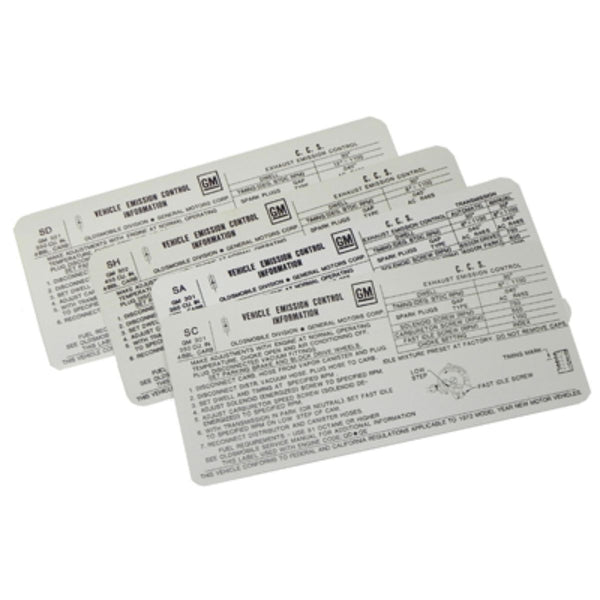 1972 Oldsmobile Cutlass Tune Up Decal 350 4BBL (SC) MT