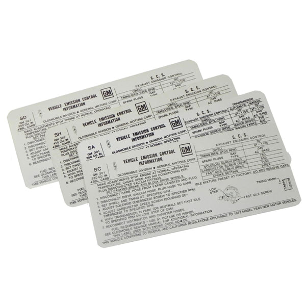1972 Oldsmobile A, B, & C Body & HO Tune Up Decal 455 4BBL (SH) MT/AT