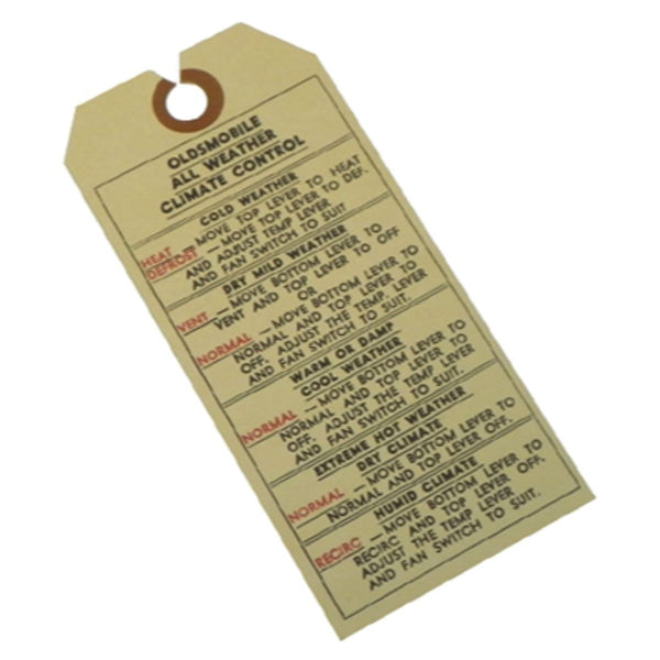 1967 Oldsmobile A/C Operation Tag 1pc