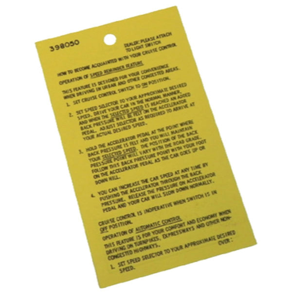 1967 Oldsmobile Cruise Control Tag 1pc