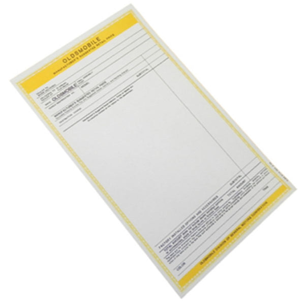 1964-67 Oldsmobile Blank Window Sticker 1pc