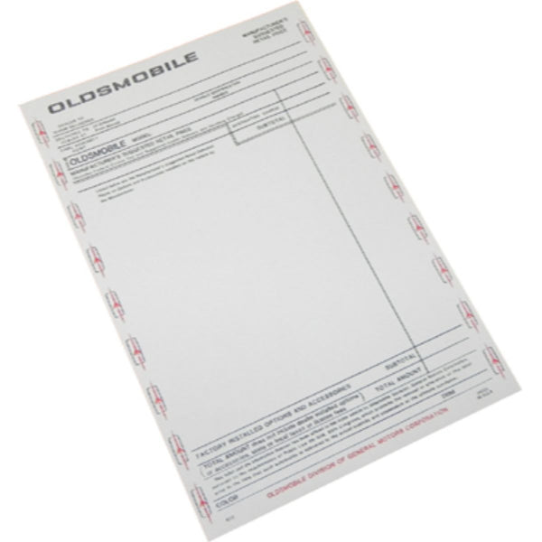 1968 Oldsmobile Blank Window Sticker 1pc