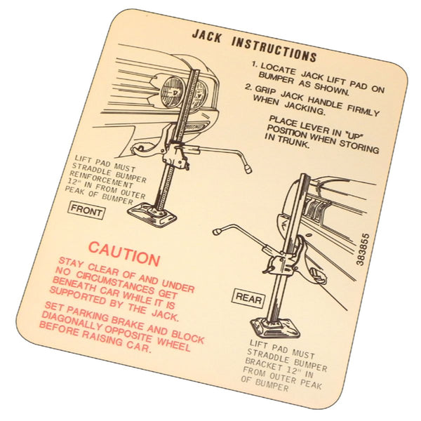 1964 Oldsmobile Cutlass Jack Use Instructions Decal 1pc