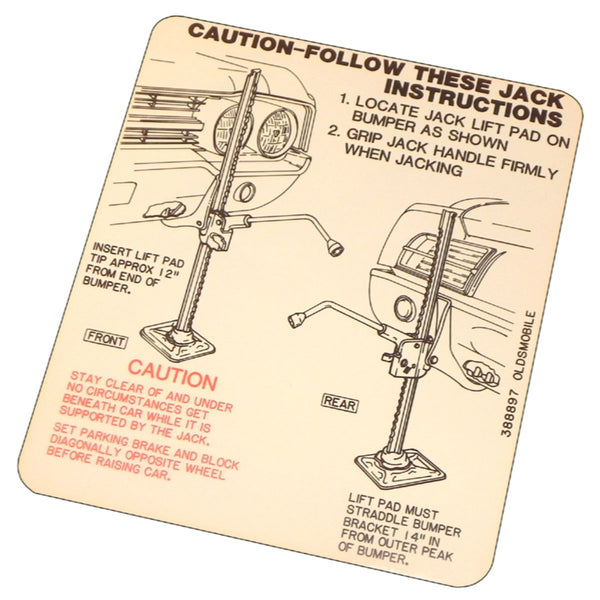 1965 Oldsmobile Cutlass Jack Use Instructions Decal 1pc