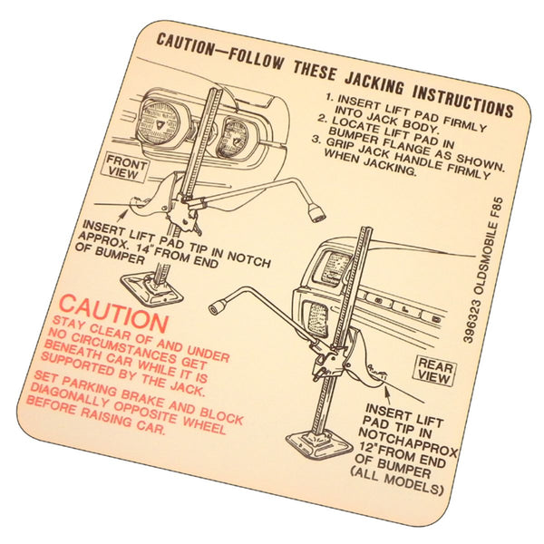 1967 Oldsmobile Cutlass Jack Use Instructions Decal 1pc
