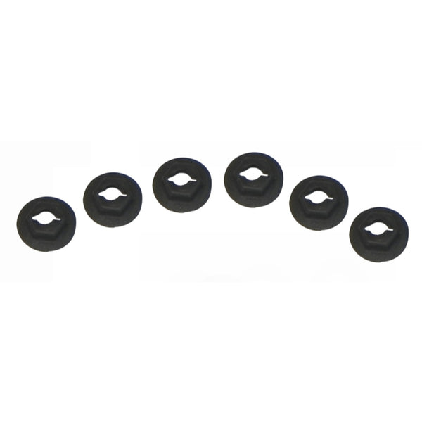 1960-79 GM Fender Emblem Speed Nuts, Black Phosphate, Smooth 6pc