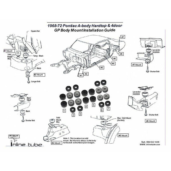 1968-72 Pontiac GTO/GP, Chevrolet Chevelle Solid Body Mount 1pc