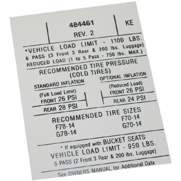 1971 Pontiac GTO/LeMans Door Jamb Tire Pressure Decal 1pc