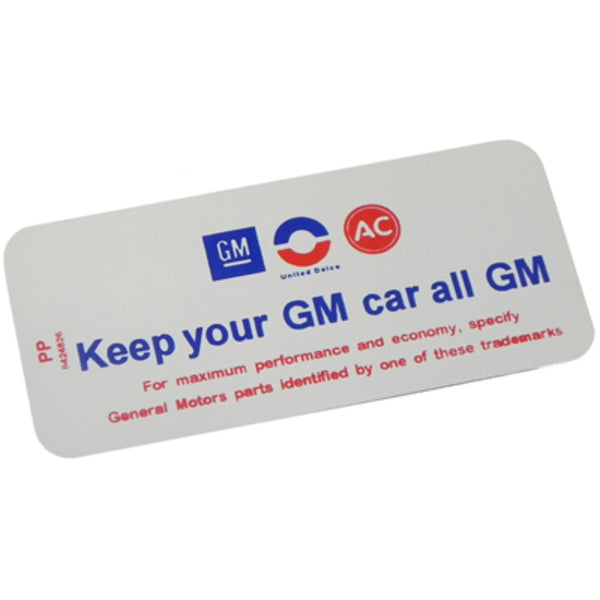 1969-72 GM Air Cleaner Decal (All Models) 1pc