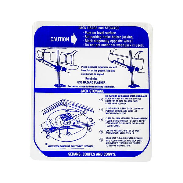1969-70 Pontiac Full Size & Grand Prix Jack Instruction Decal