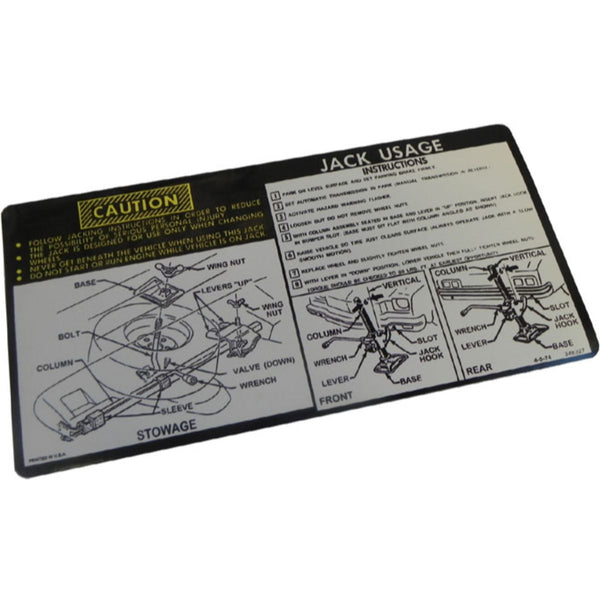 1971-73 Pontiac Ventura Jack Instruction Decal 1pc