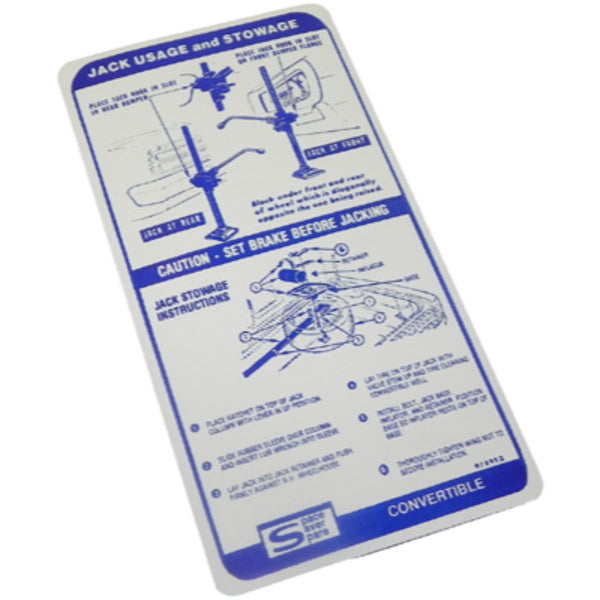 1967 Pontiac Firebird Convertible Jack Instruction Space Saver Spare 1pc