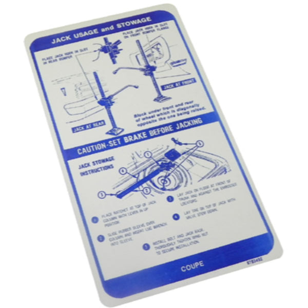 1968 Pontiac Firebird Coupe Jack Instruction Full Size Spare 1pc