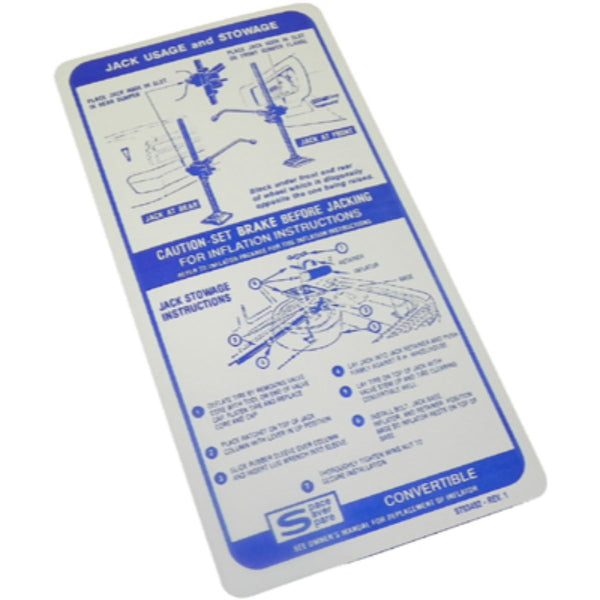 1968 Pontiac Firebird Convertible Jack Instruction Space Saver Spare 1pc