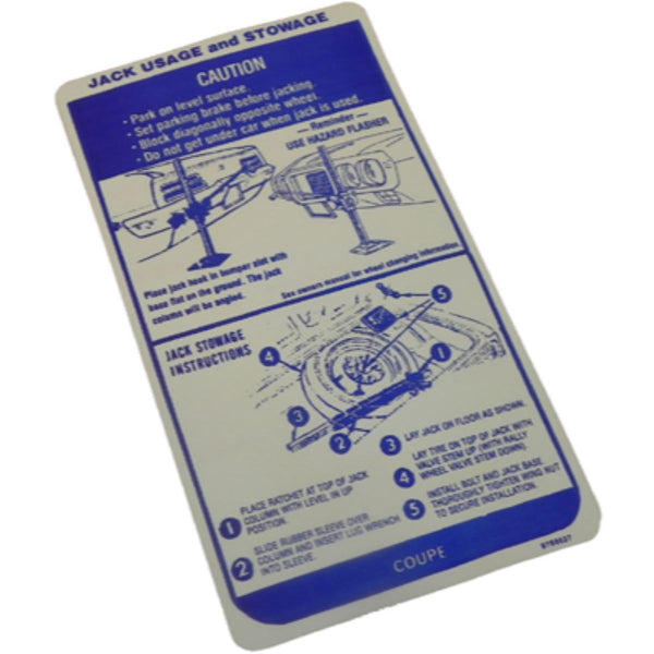 1969 Pontiac Firebird Coupe Jack Instruction Full Size Spare 1pc