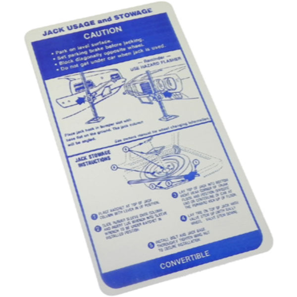 1969 Pontiac Firebird Convertible Jack Instruction Full Size Spare 1pc