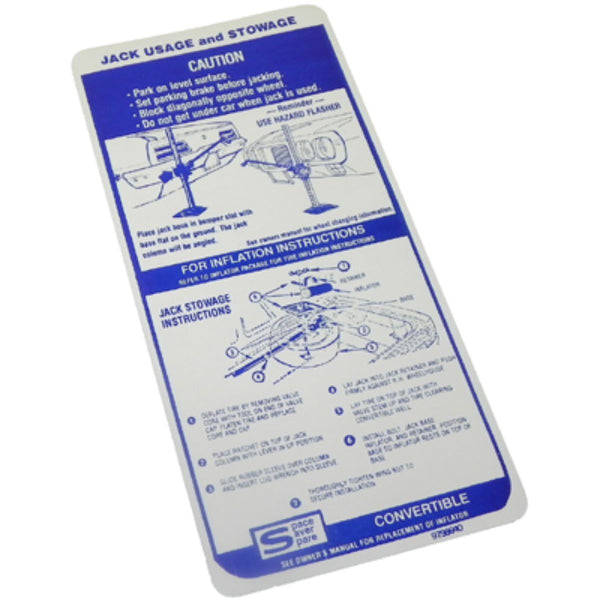 1969 Pontiac Firebird Convertible Jack Instruction Space Saver Spare 1pc