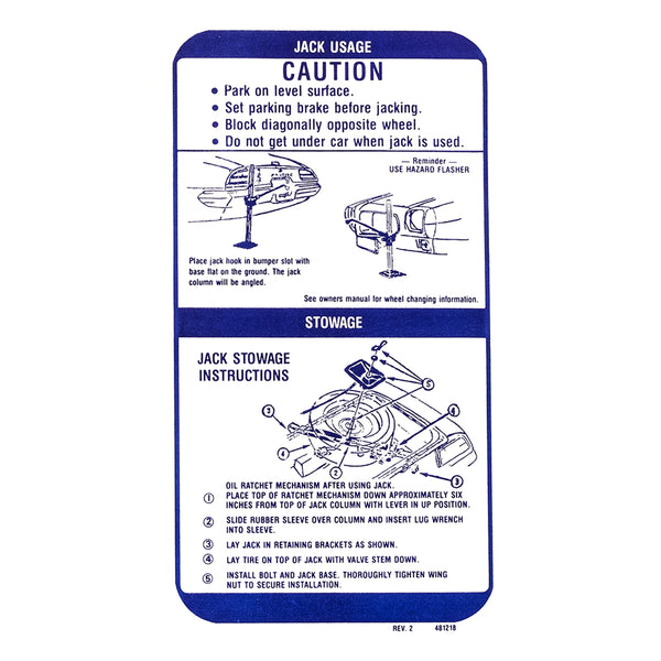 1970 Firebird Jack Instruction Decal 1pc