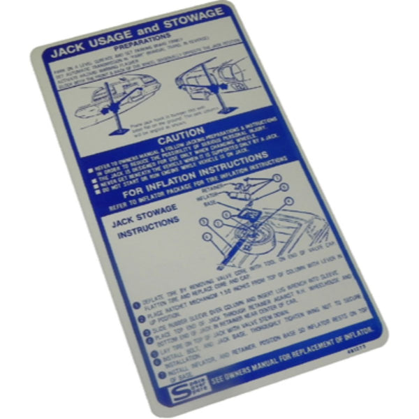 1972-73 Firebird Jack Instruction Decal 1pc