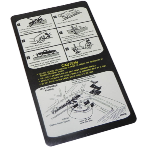 1974-78 Firebird Jack Instruction Full Size Spare Decal 1pc