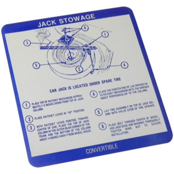 1968 Pontiac Full Size & Grand Prix Hardtop Jack Stowage Decal 1pc