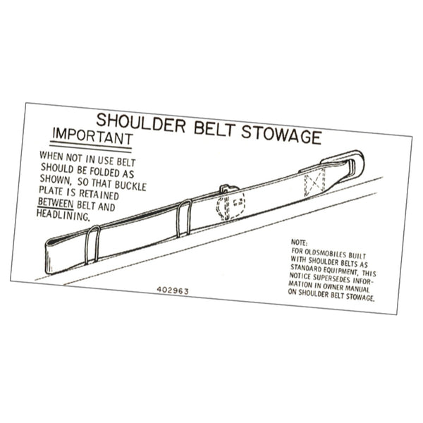 1968-72 Oldsmobile Cutlass Shoulder Belt Glove Box Card 1pc