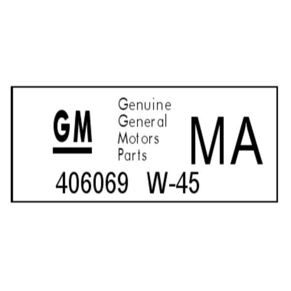 1968-72 Oldsmobile Wheel Rim Tag WA W-45 Rally 350 14X7