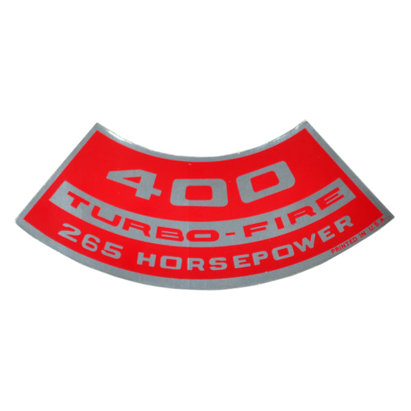 400 TURBO-FIRE 265 HP Small Block Air Cleaner Decal.