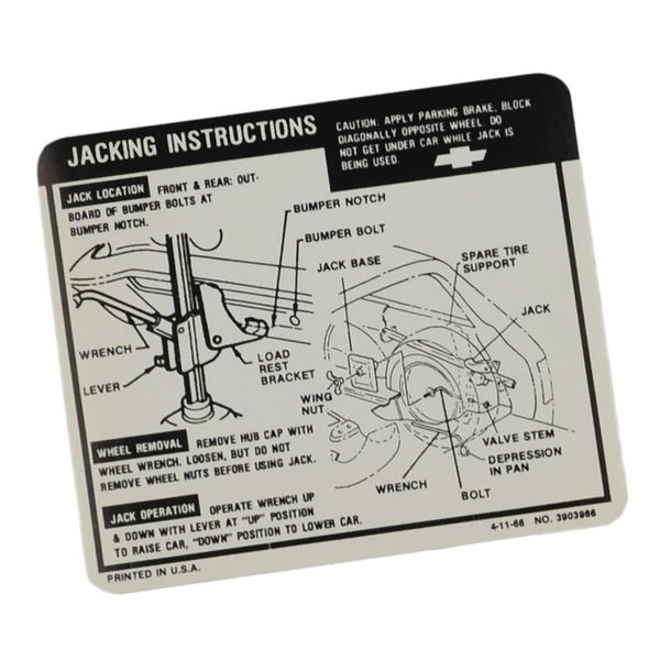 1967 Chevrolet Wagons Jacking Instructions.