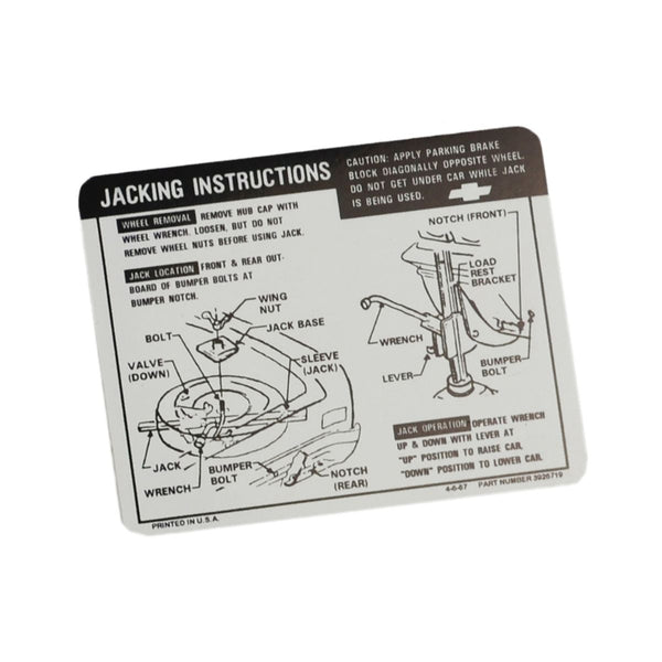 1968-69 Chevrolet Chevelle Jacking Instructions.