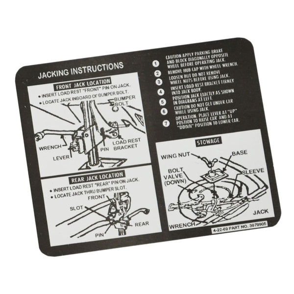 1970 Chevrolet Chevelle (Early) Jacking Instructions.