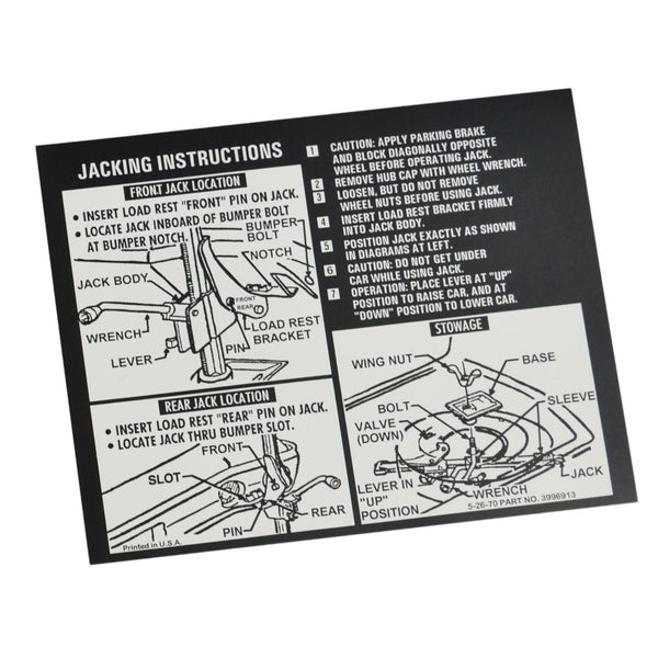 1971 Chevrolet Chevelle Jacking Instructions.