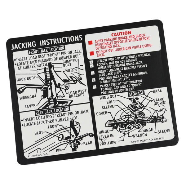 1972 Chevrolet Chevelle Jacking Instructions.