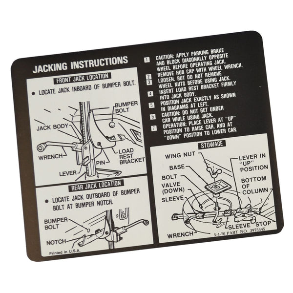 1970-71 Chevrolet Monte Carlo Jacking Instructions.