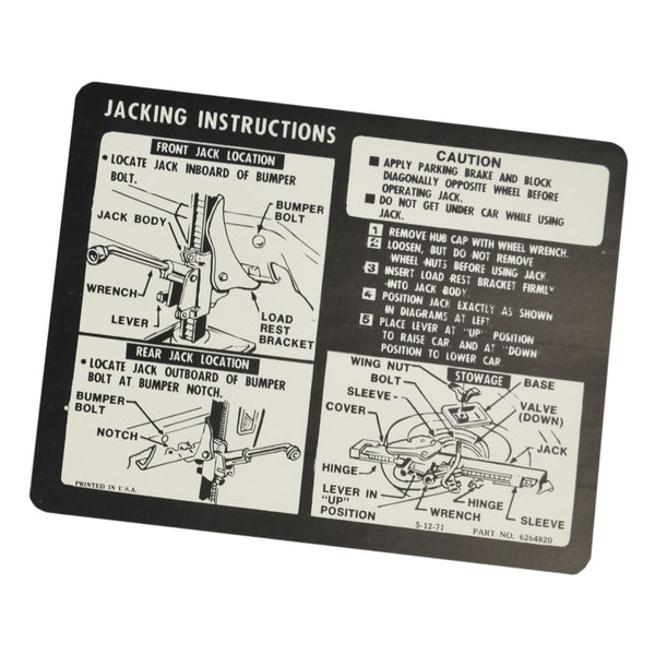 1972 Chevrolet Monte Carlo Jacking Instructions.