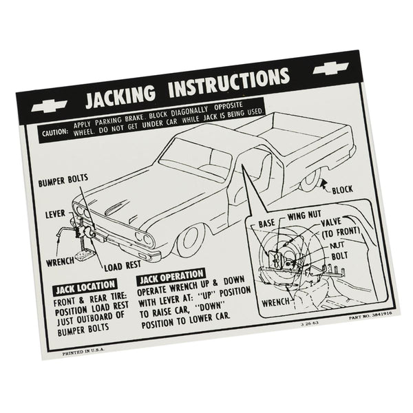 1964-66 Chevrolet El Camino Jacking Instructions.