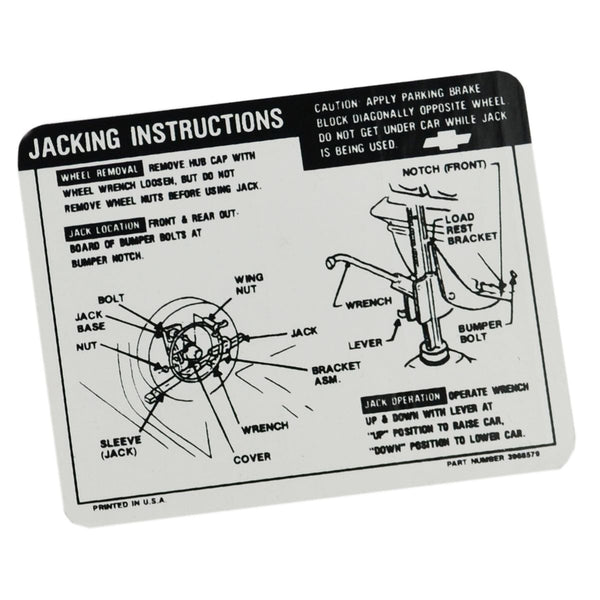 1969 Chevrolet El Camino SS Jacking Instructions.