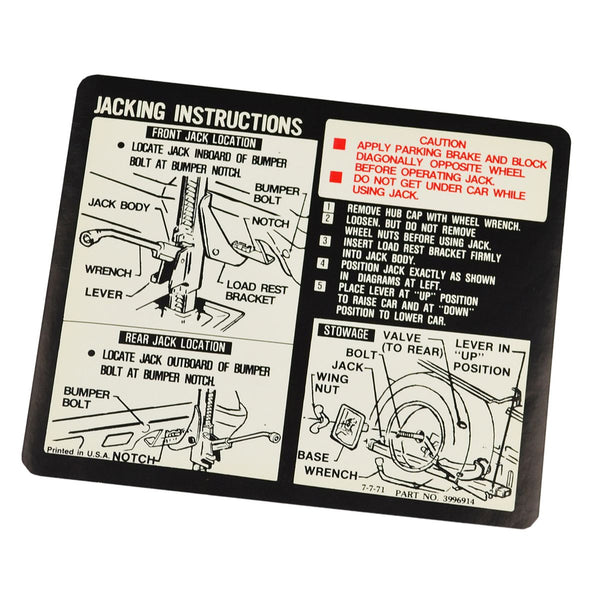 1972 Chevrolet ElCamino & Sprint Jacking Instructions.