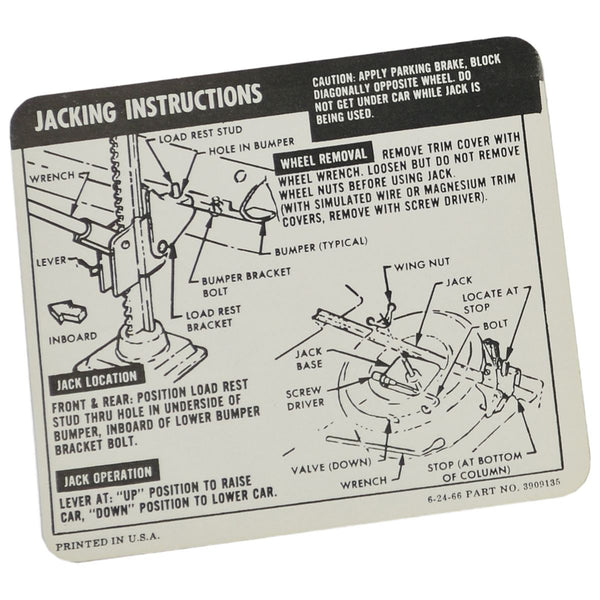 1967-68 Chevrolet Camaro Convertible Regular Spare Jacking Instructions