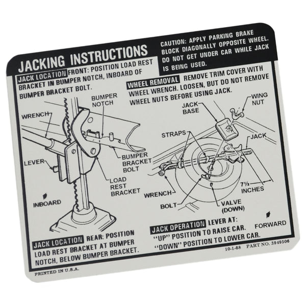 1969 Chevrolet Camaro Coupe Regular Spare Jacking Instructions.