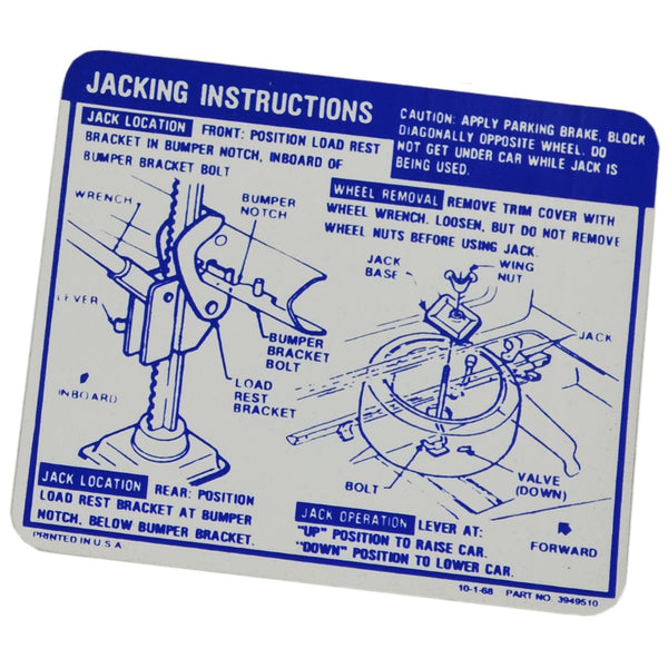 1969 Chevrolet Camaro Convertible Space Saver Jacking Instructions.