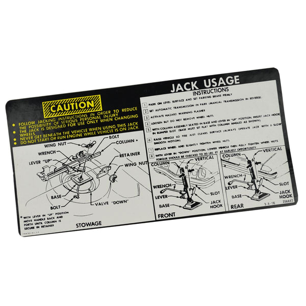 1975-77 Chevrolet Camaro Regular Spare Jacking Instructions.