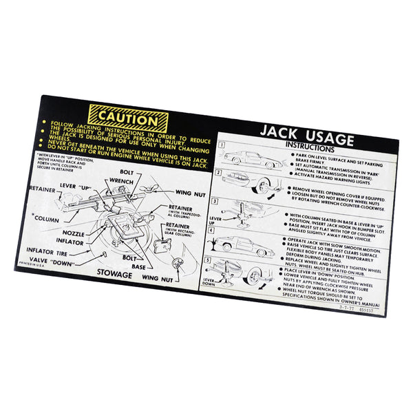 1978-79 Camaro Space Saver Jacking Instructions.