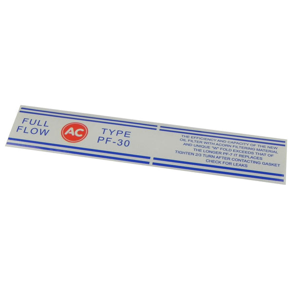 1959-76 Pontiac Oldsmobile Cadillac PF-30 Oil Filter Decal 1pc